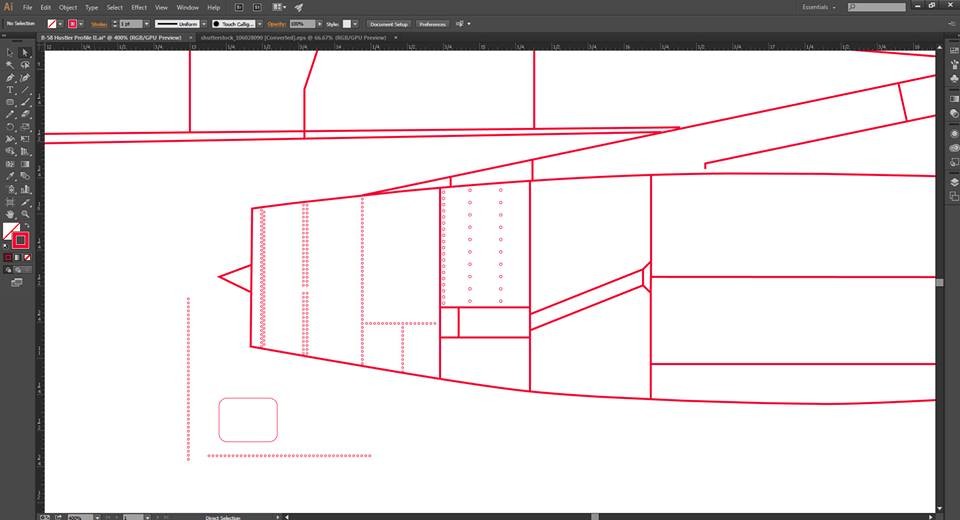 3: Details of the panel line and rivet detail in the engine. This is all being done in Adobe Illustrator first.