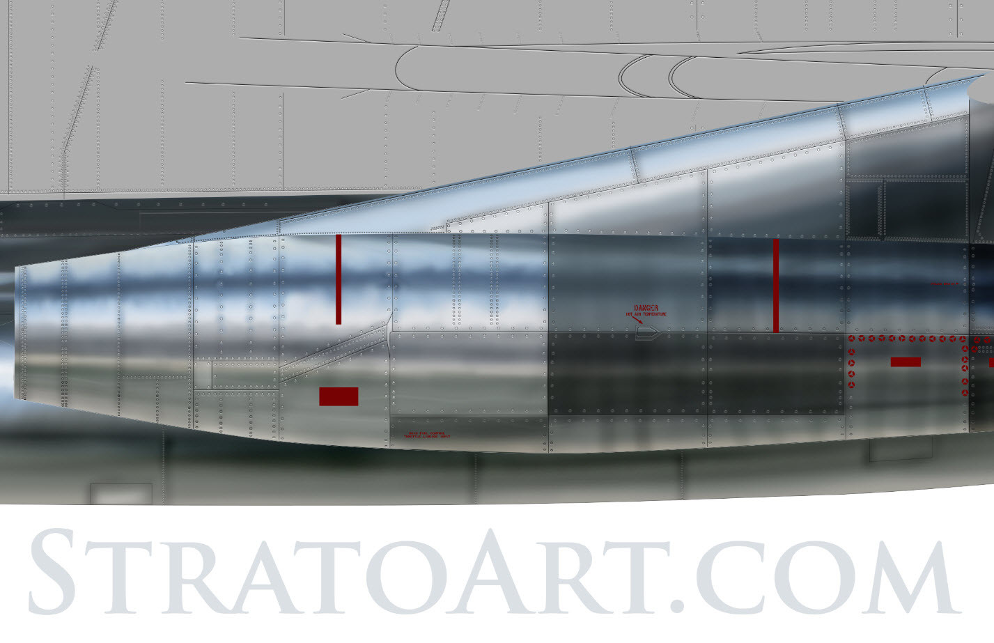 17: Color gradients of the metal on the engine and engine pylon.
