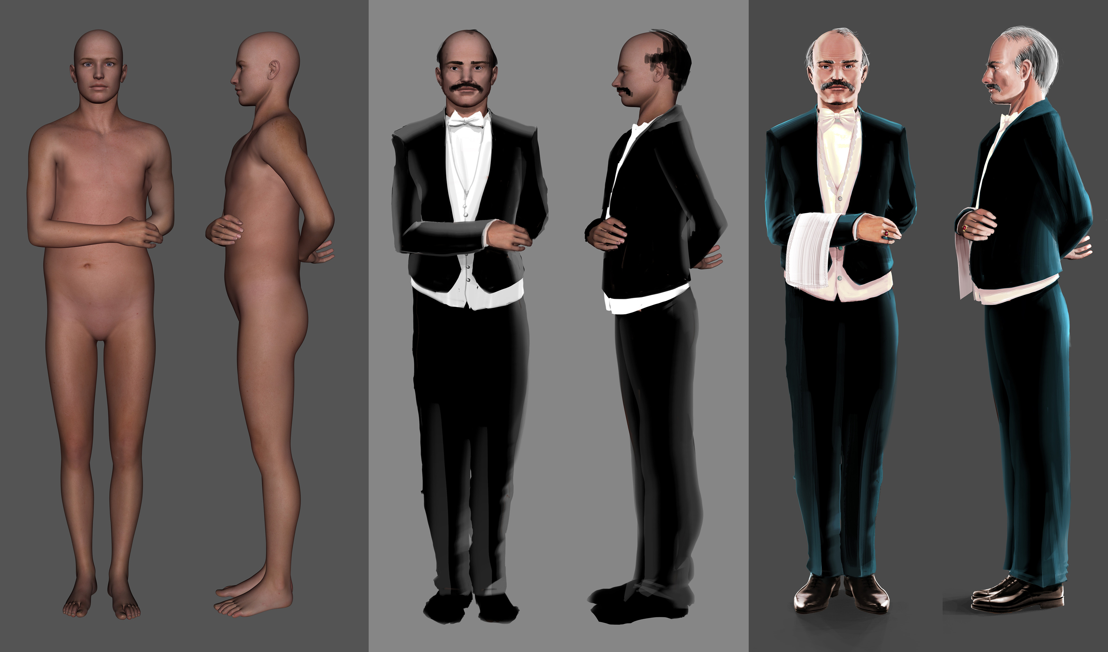 Process for The Butler. Very quick Daz render, super fast paintover, and finally adding details.