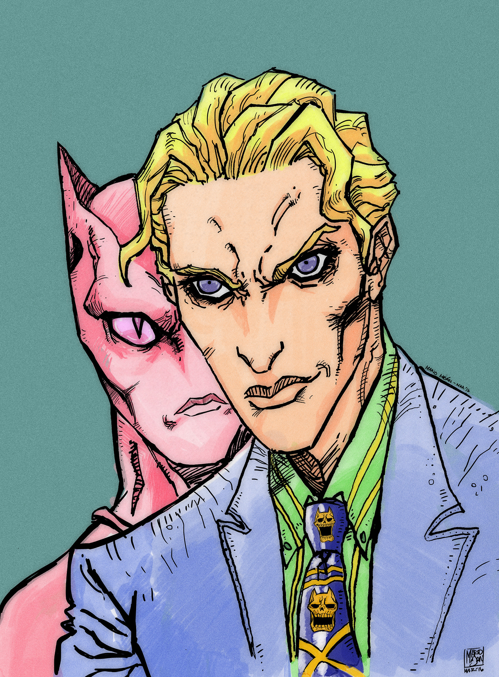 Fan Art of Yoshikage Kira and Killer Queen Traditional line art and digital...