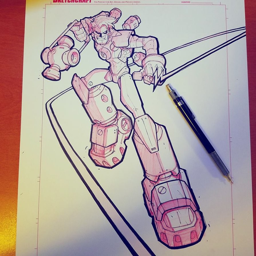Step 04: Final linearts - Red Mechanical pencil &amp; Copic Multiliners.