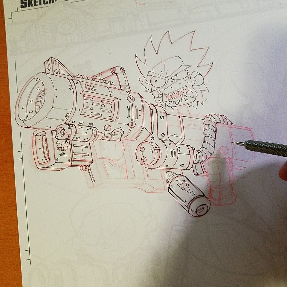 Step 07: Drawing with Red Mechanical pencil &amp; Copic Multiliners WIP