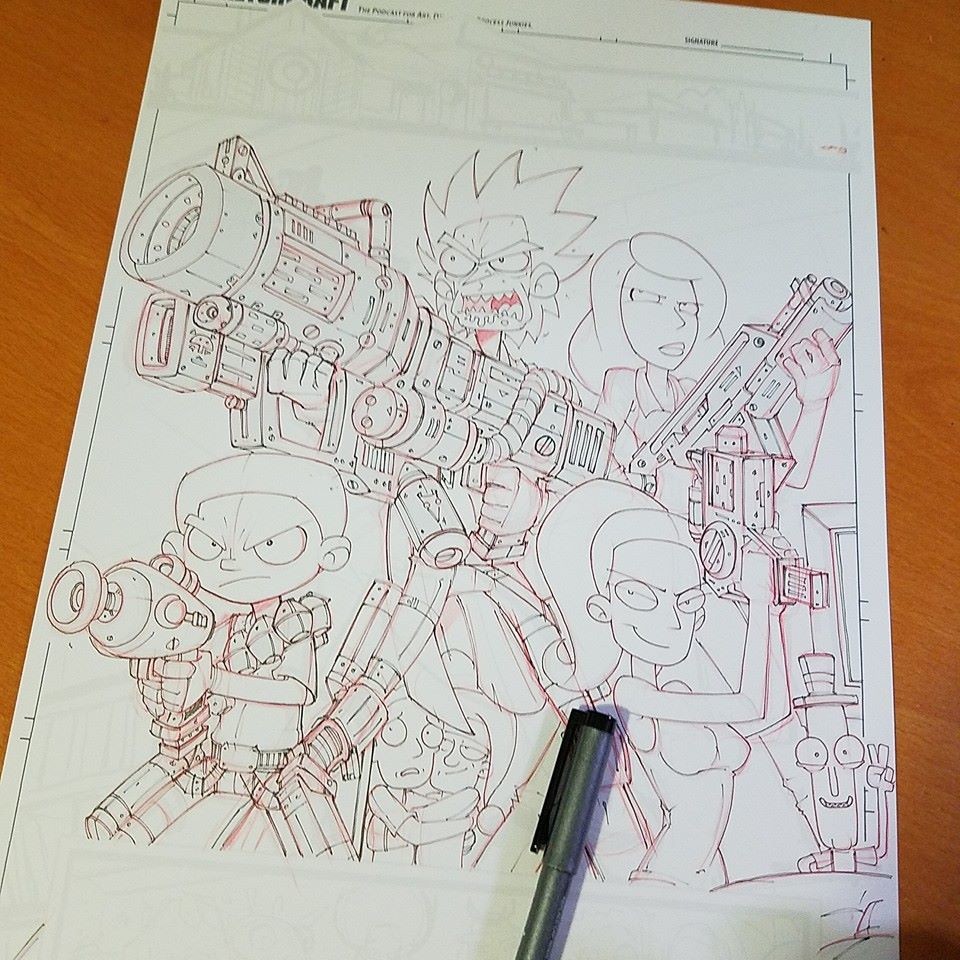 Step 10: Drawing with Red Mechanical pencil &amp; Copic Multiliners WIP