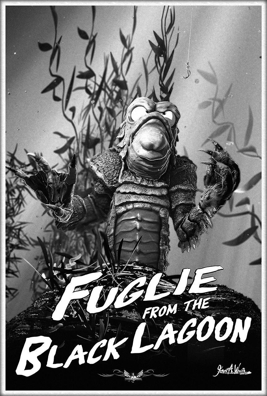 Fuglie From The Black Lagoon - Black and White Retro Movie Poster