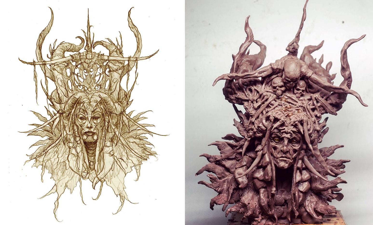 Cyril Roquelaine sculpt and my concept drawing