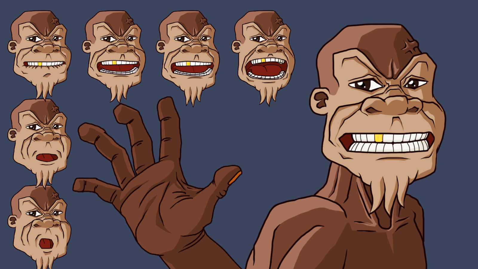 The third monkey is created in Photoshop and it is more detailed representing a personal style of mine influenced by anime characters, with rough edges and rough animation.