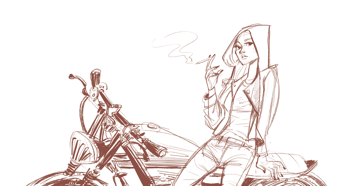 ArtStation - Biker Girl sketch