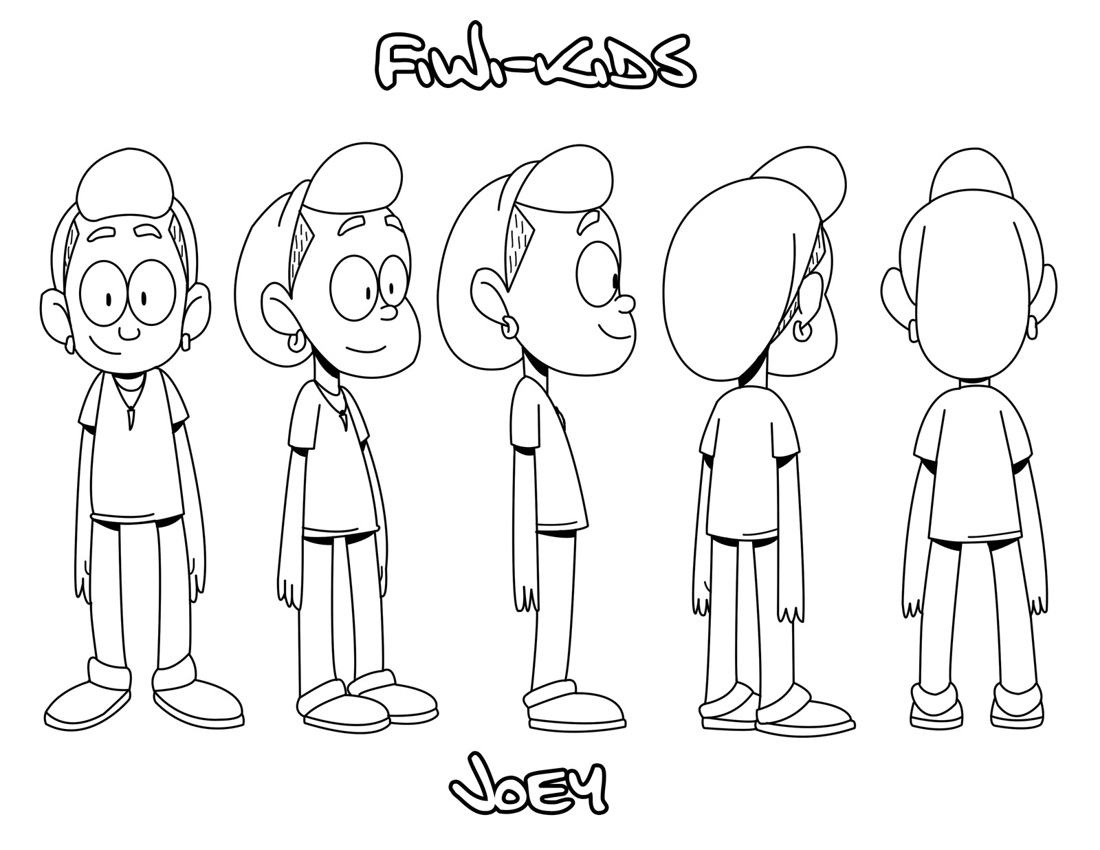 Character designs + turnarounds + model sheets for 2D animation.