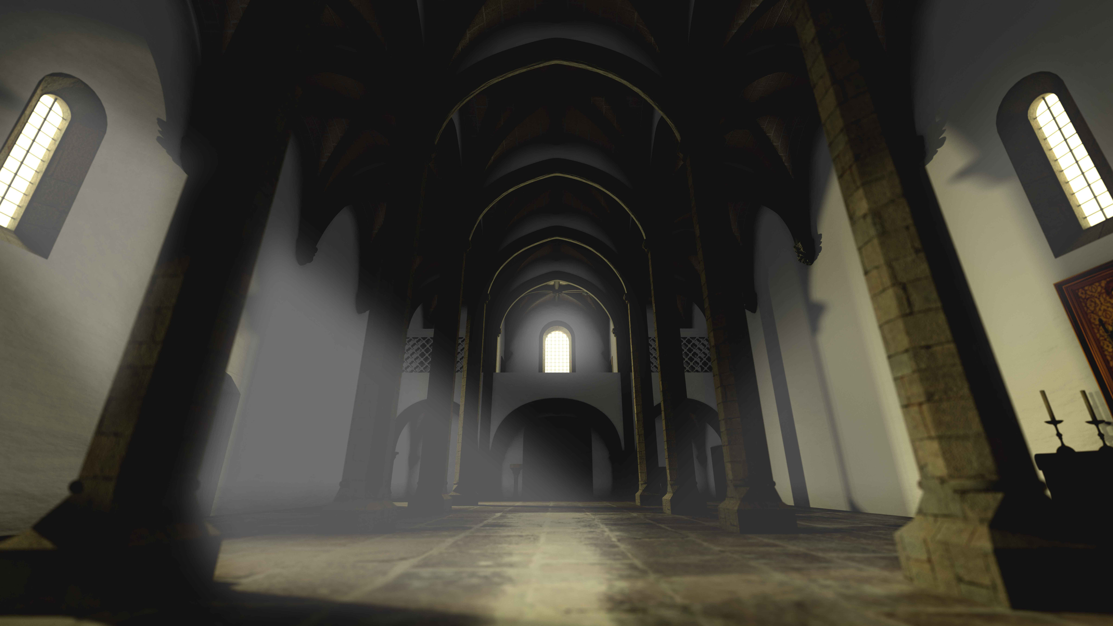 God Rays in the interior of the church.