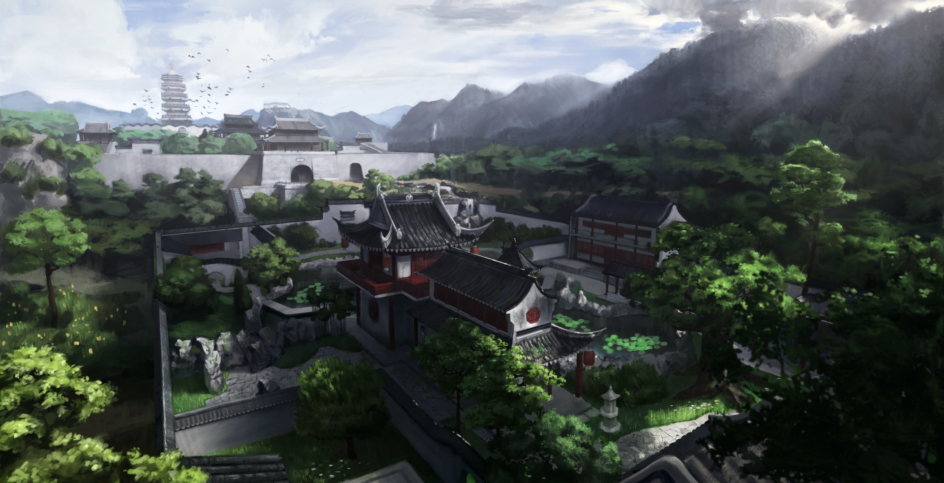ArtStation - Chinese Garden and Tower / 江南塔影园