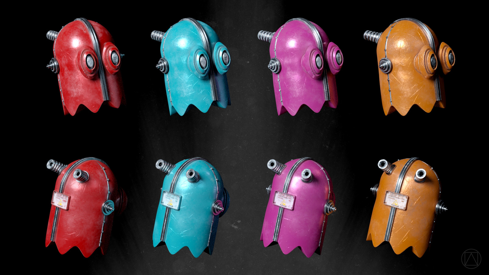 The robot ghosts: Blink-bot, Ink-bot, Pink-bot and Clyd-bot