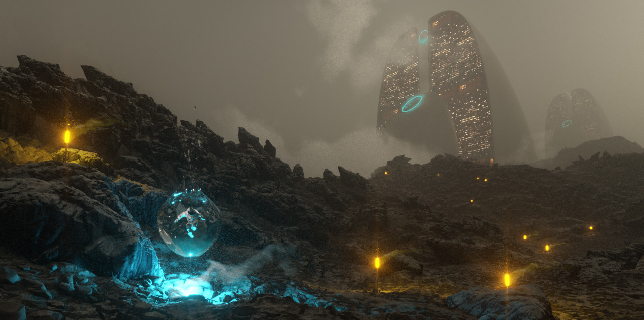 City and rocks
