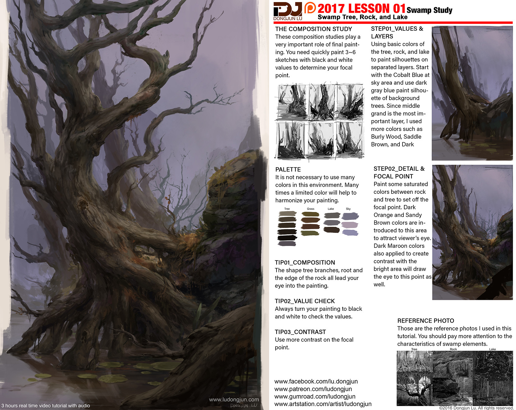 Artstation 2017 Lesson 01 Swamp Study Tree Rock And Lake