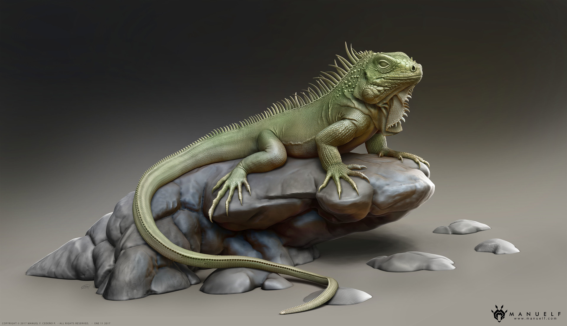 Artstation Realistic Iguana Sculpture Manuel F Cedeno