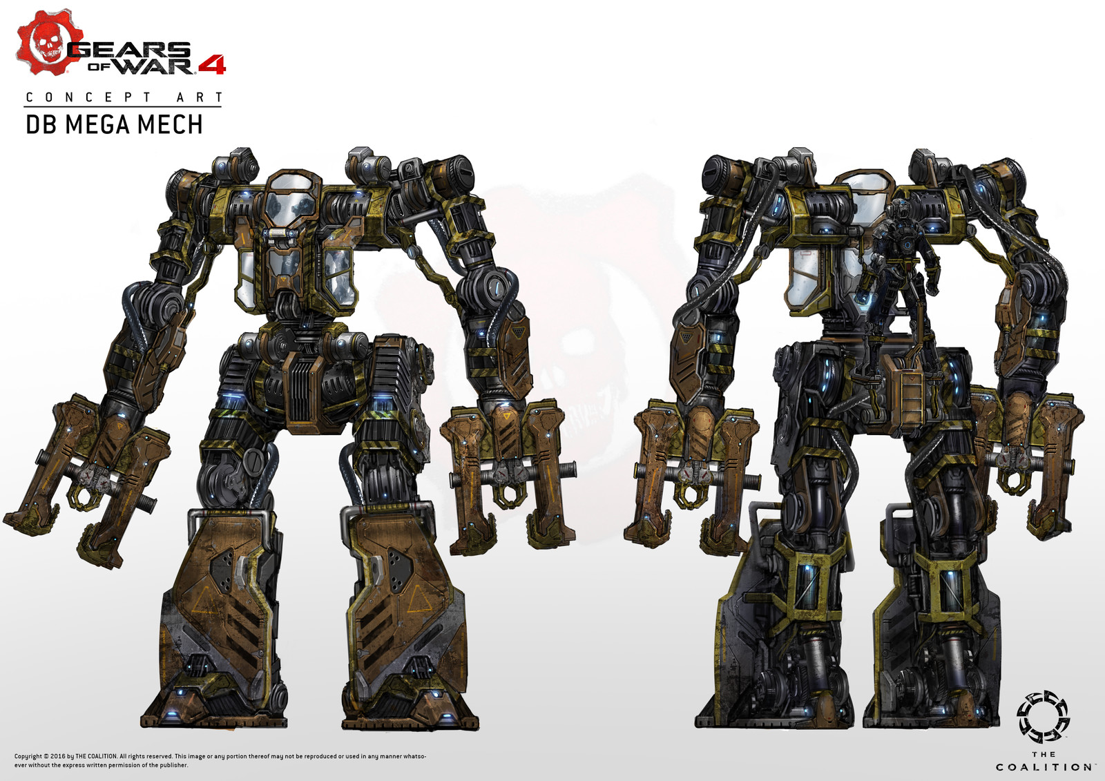 Then decided there would be two variants, construction and military, so I designed one for construction purposes, while giving a nod to the previous silverback exo-suit from previous games.