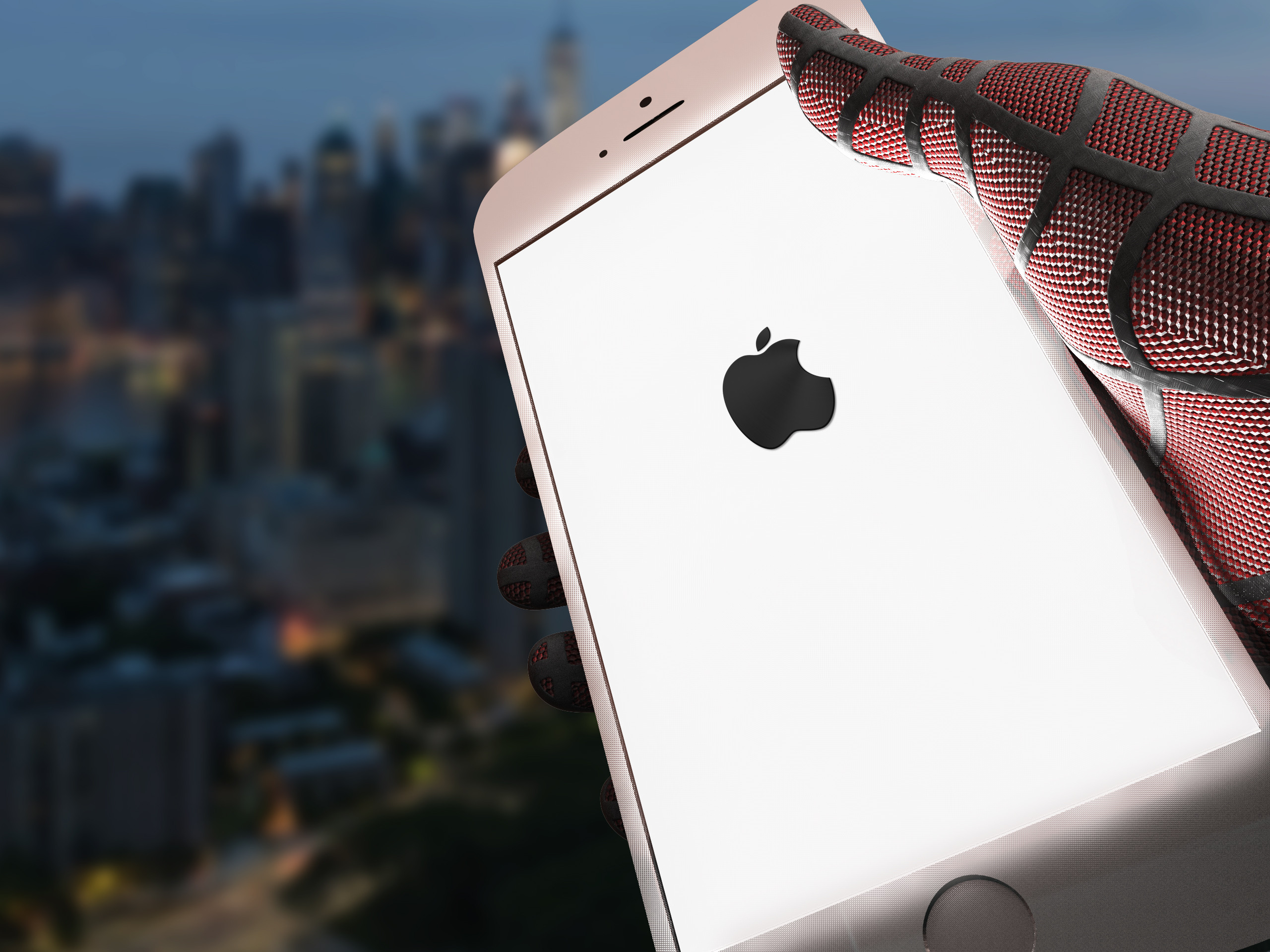 Booting up his iPhone for the first time over the city