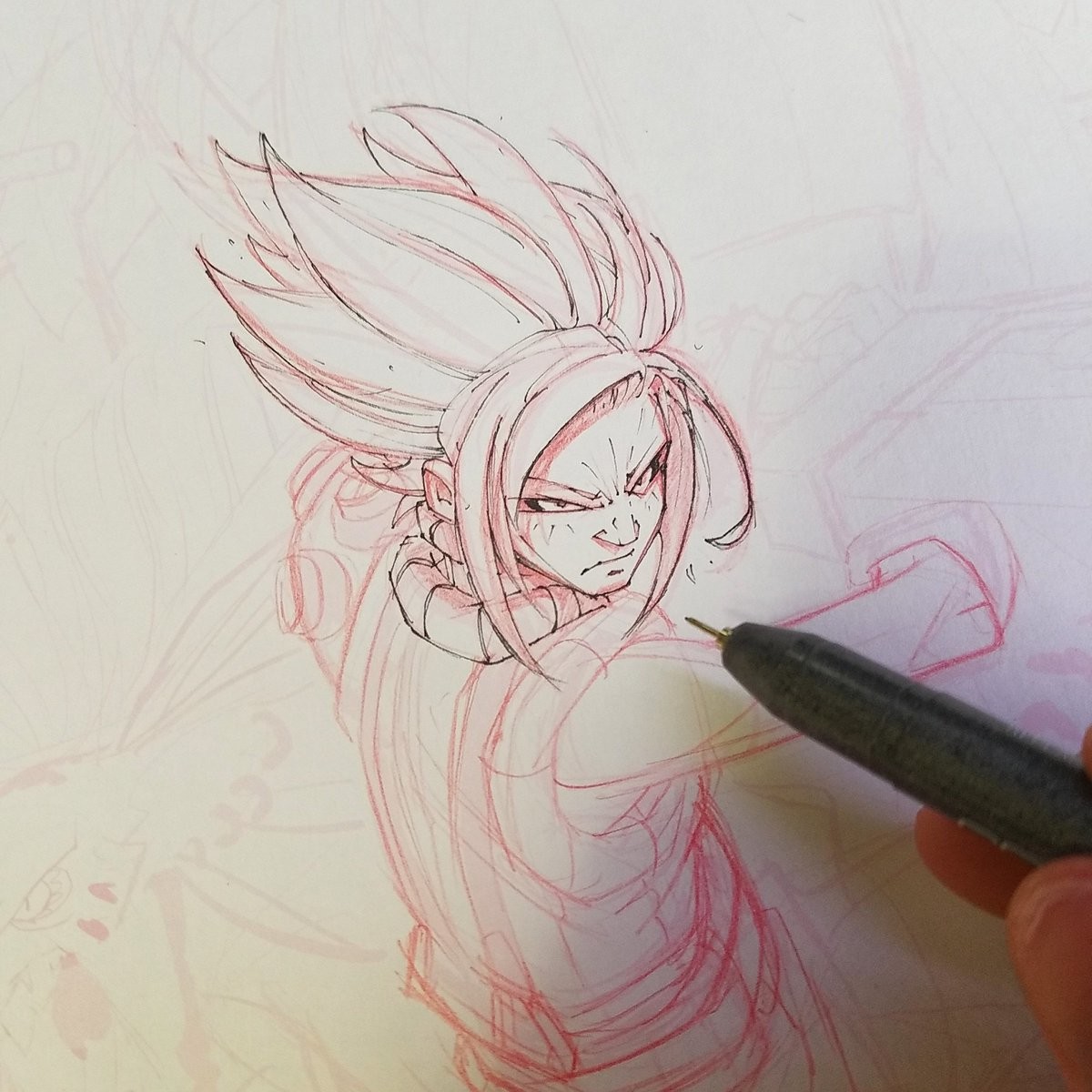 WIP - Drawing Lines with red mechanical lead and Copic Multiliners.
