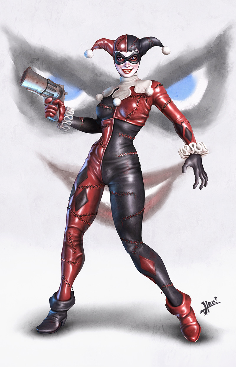 Harley Quinn, this one was painted on a 3D base render.  It's based on a classic Harley pin up by Bruce Timm.