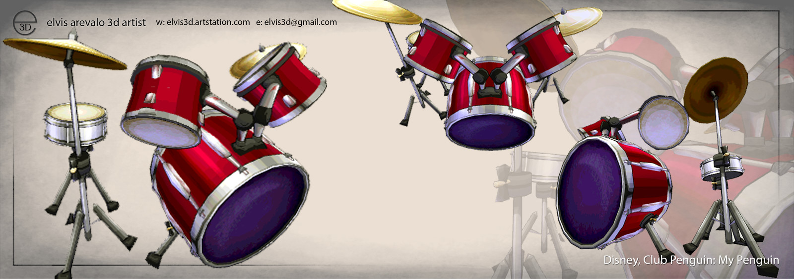 Penguin Drum set Model and texture