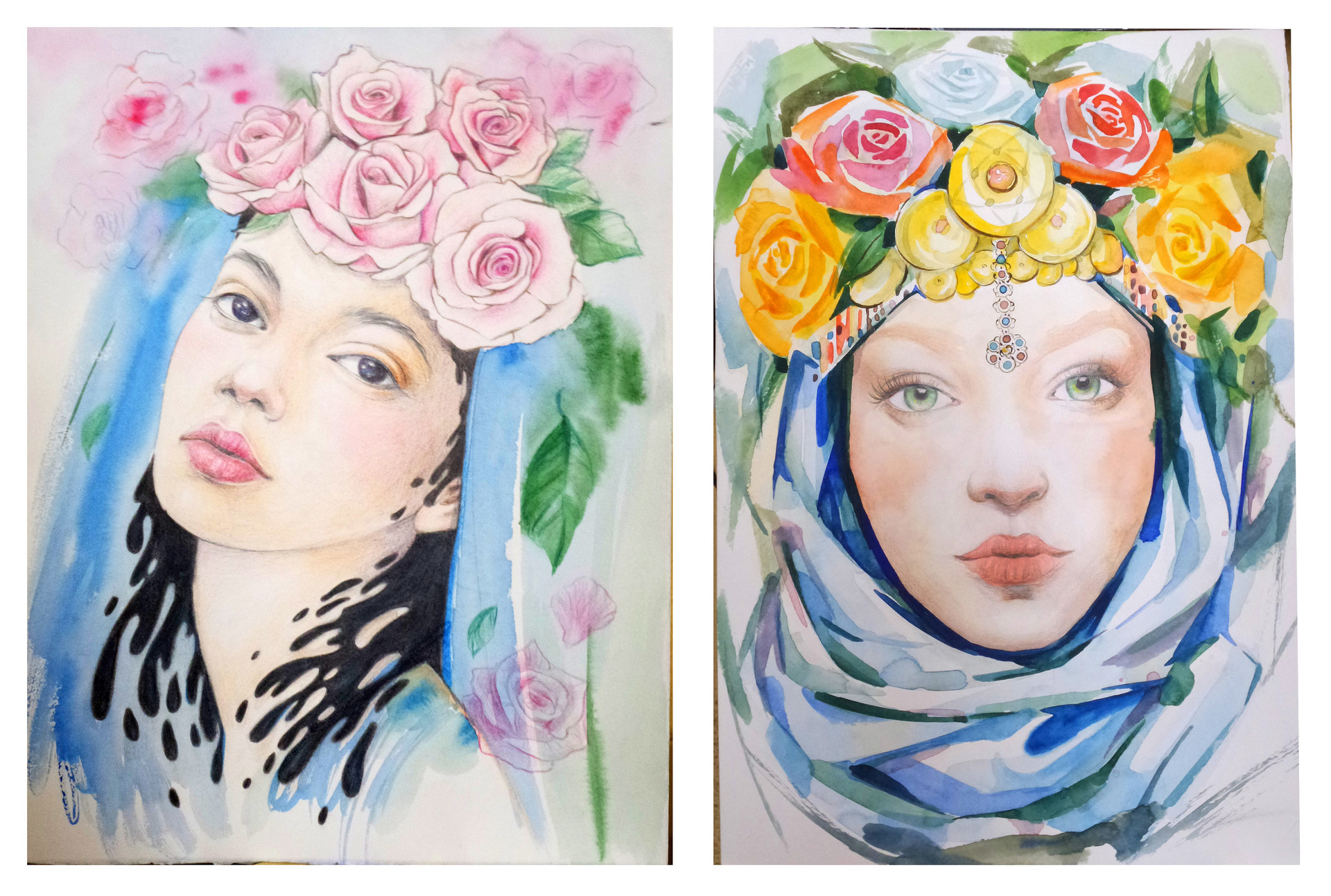 Artstation Women S Faces Watercolor Colored Pencils Oil