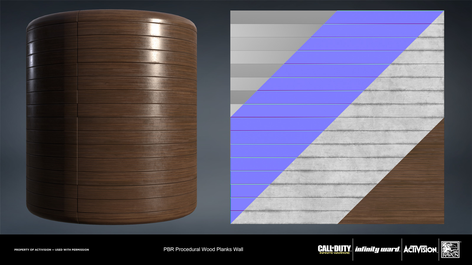 Wood slat panel wall material. Created entirely in Substance Designer.