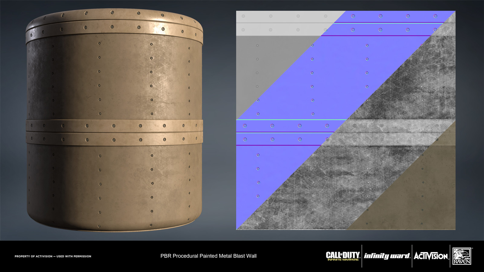 Metal painted blast wall material. Created entirely in Substance Designer.