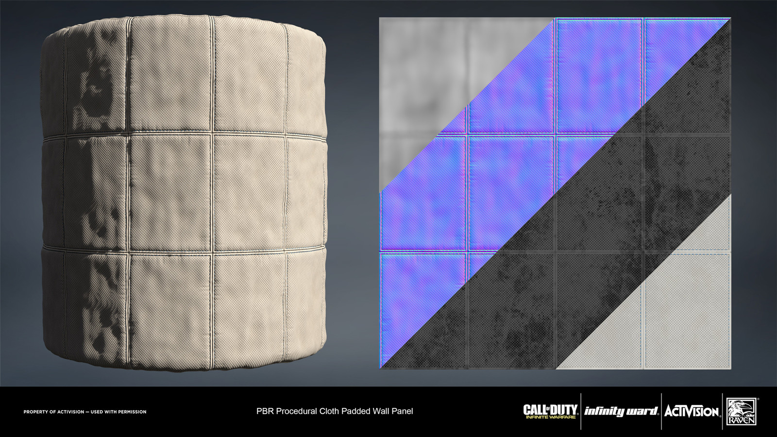 Cloth wall panels. Created entirely in Substance Designer.