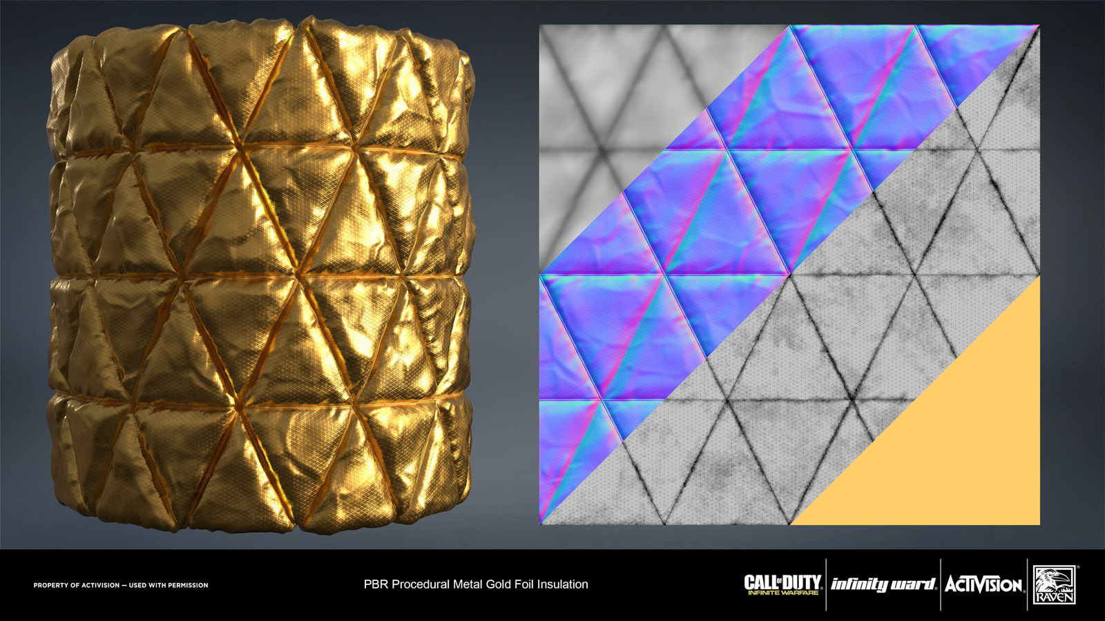 Gold foil insulation material. Created entirely in Substance Designer.