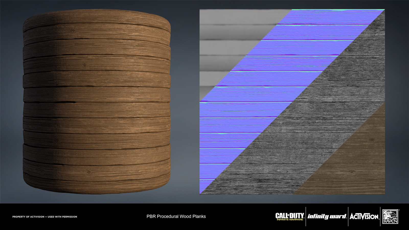 Raw wood slats. Created entirely in Substance Designer.