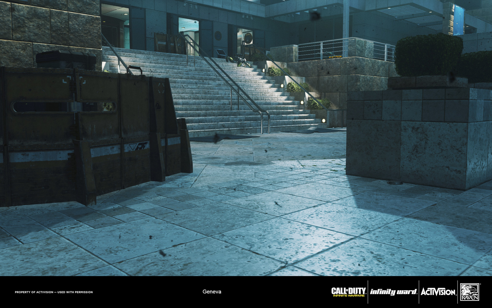 For this map I supplied multiple ground textures including wall materials, wood planks / interior paneling, asphalt / cobblestone blends, stone flooring, wall panels, dirt blends, and vehicle textures.