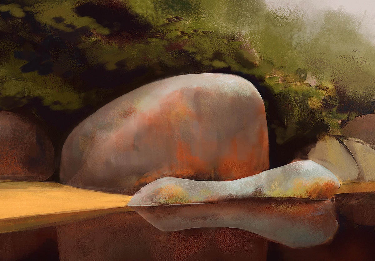 Rock and lake - study