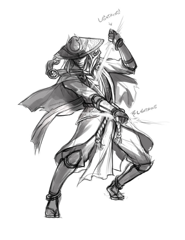 Boss: "A Raiden style character"
Me: "Can I mix Raiden with Raijin, the lightning god?"
Boss: "Ok!"