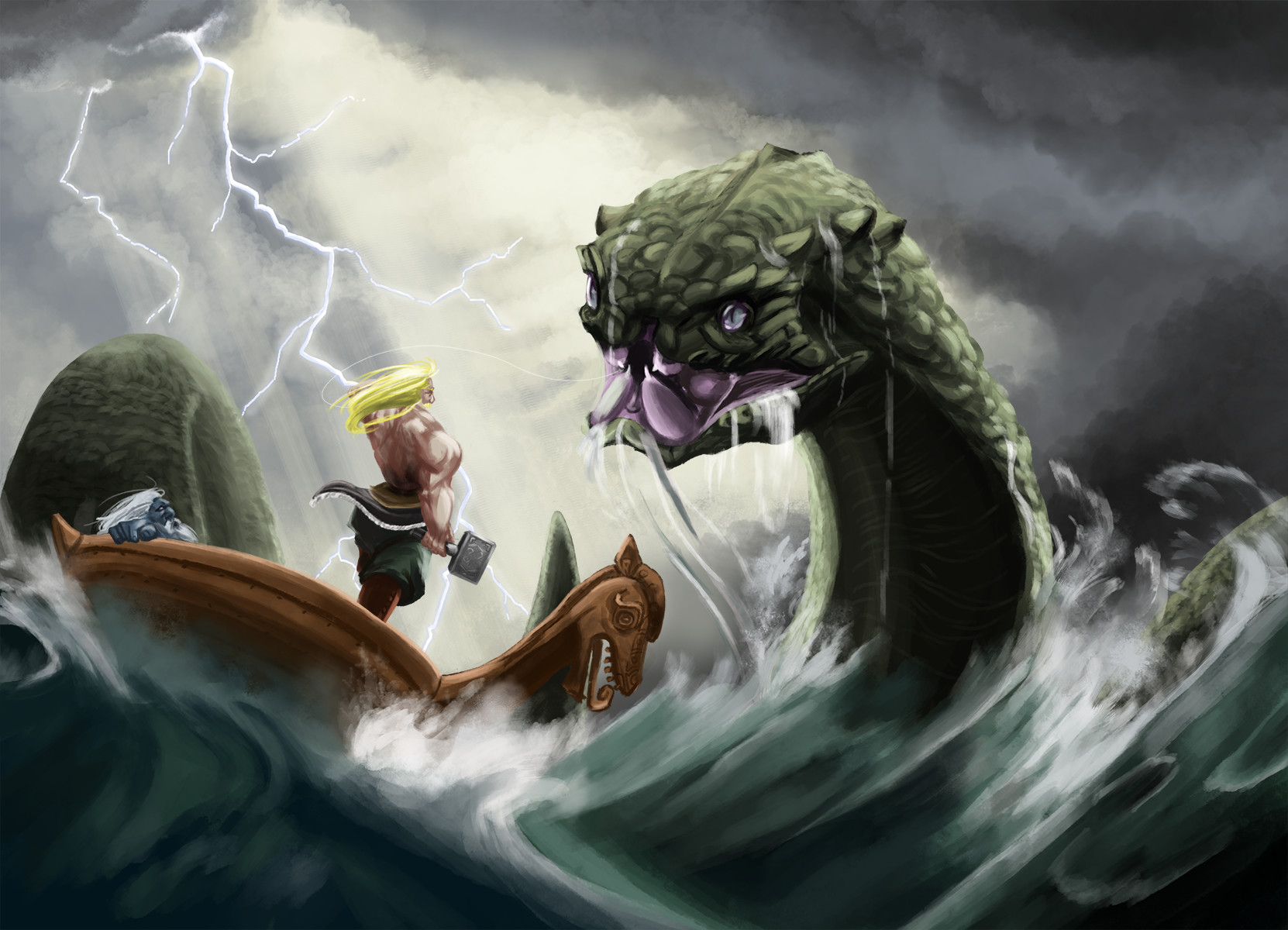 The giant Hymir takes Thor out fishing, when Thor manages to catch Jormunga...