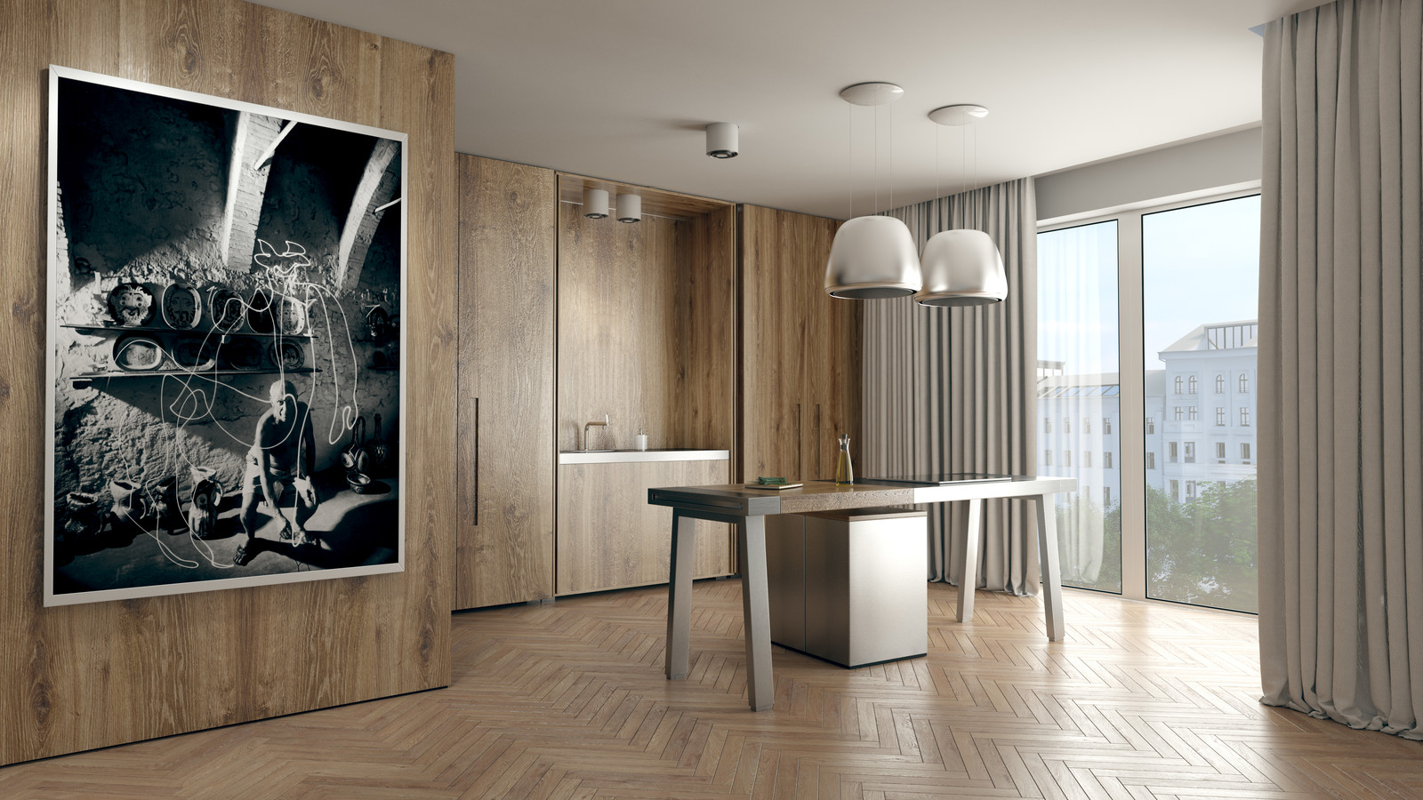 Kitchen with wood elements 