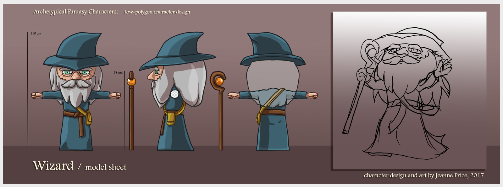 Wizard model sheet and key art WIP.