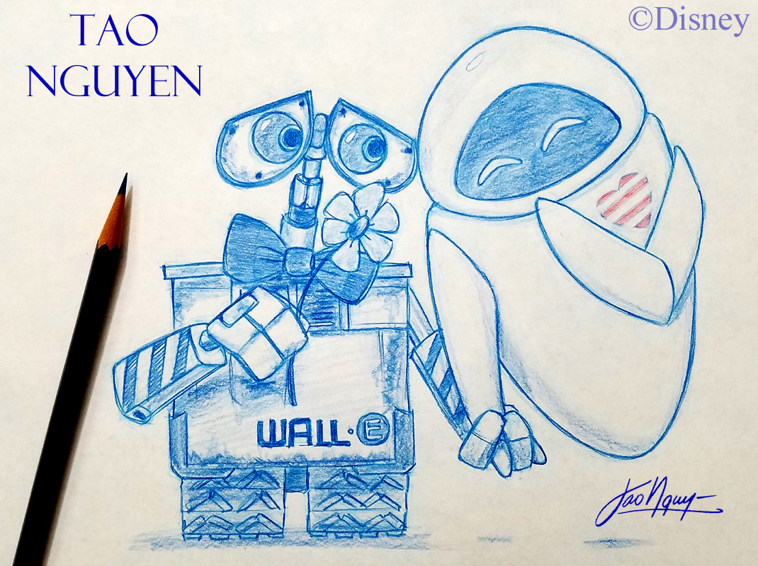 Artstation - Tao Nguyen's Wall-E Eve Sketch Drawing