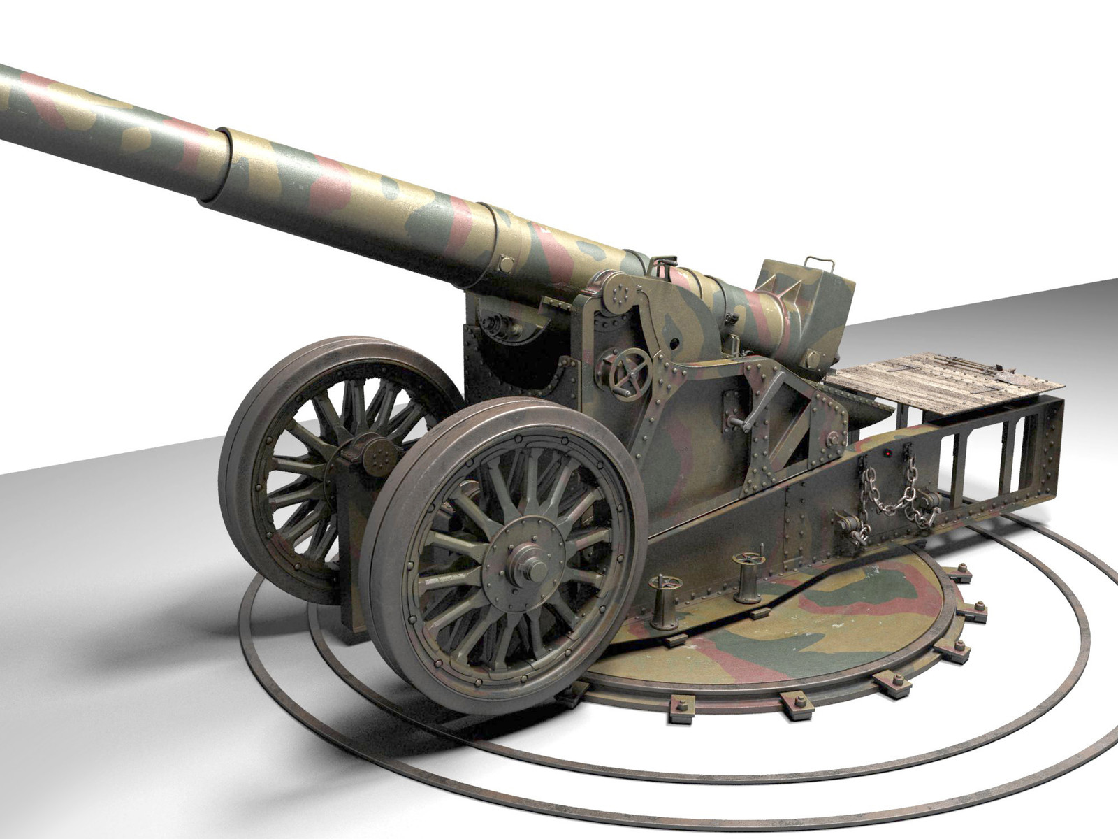 Front view of the WW1artillery piece, I modeled it to give highlights in order to give shape in the half light