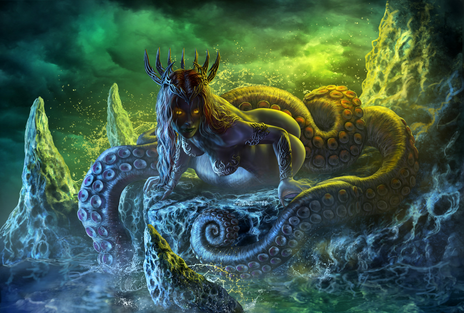 OC][Art] The Siren. My newest fantasy/horror creature illustration