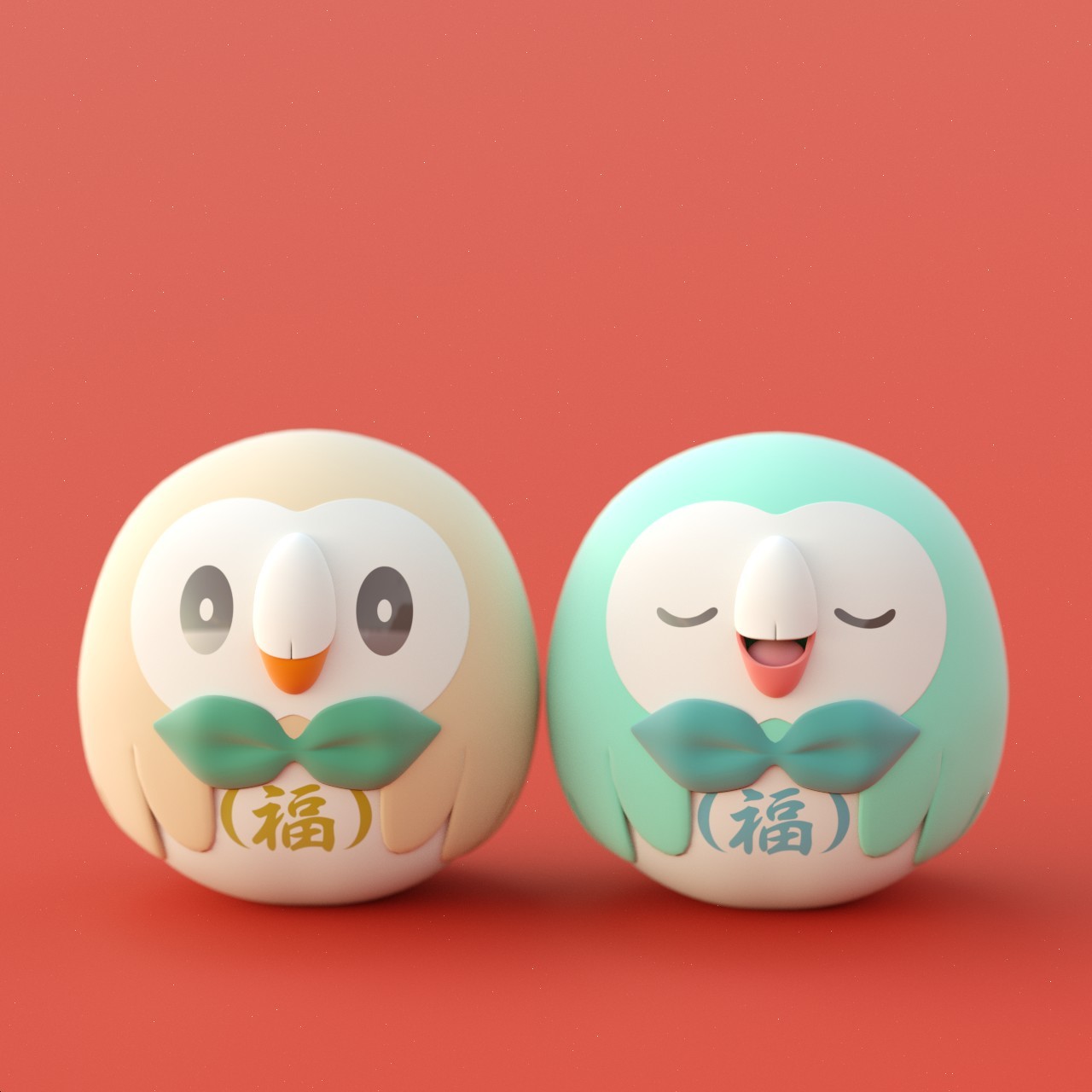 sakura rtd Rowlet Daruma dolls