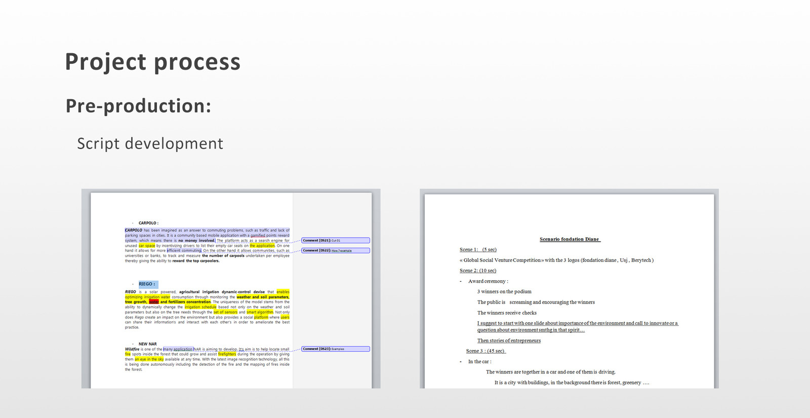 Project process
Script development 