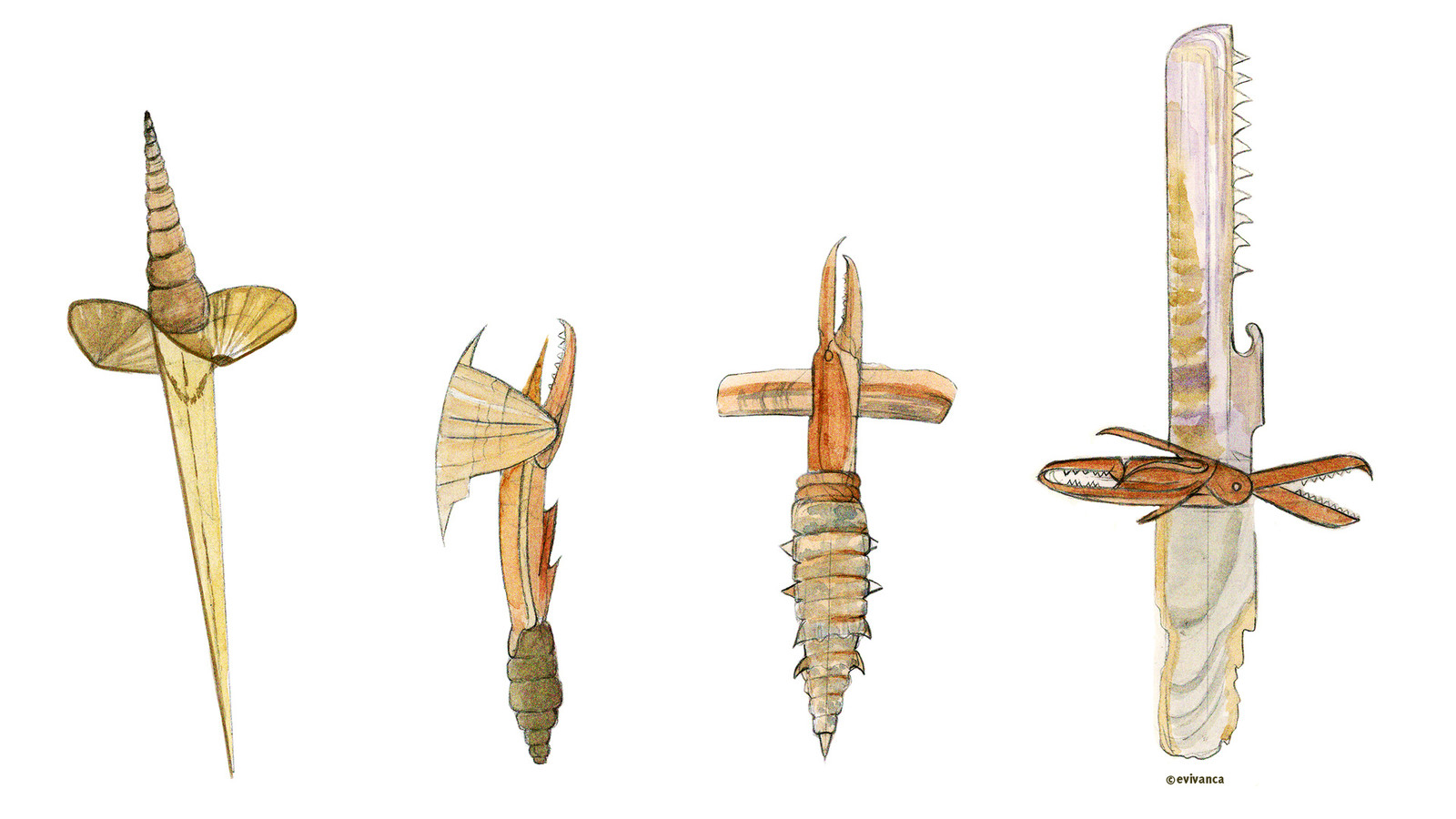 4 handweapons made of shells