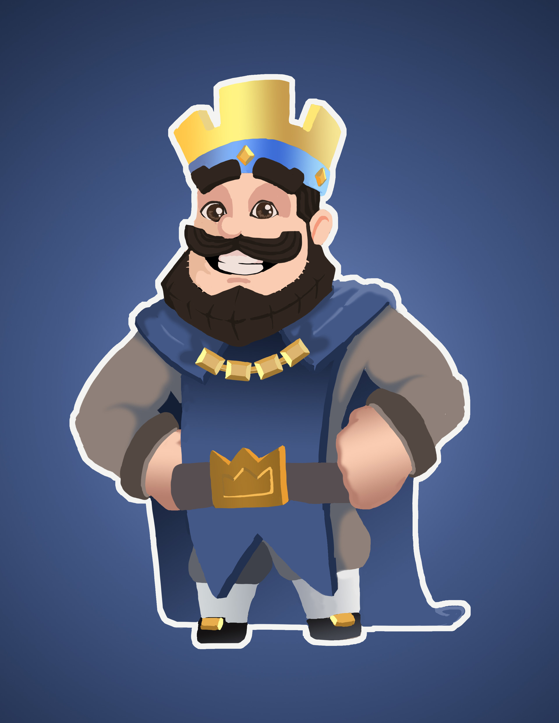 concept model of the blue king of the popular game calsh royale as a Fan ar...