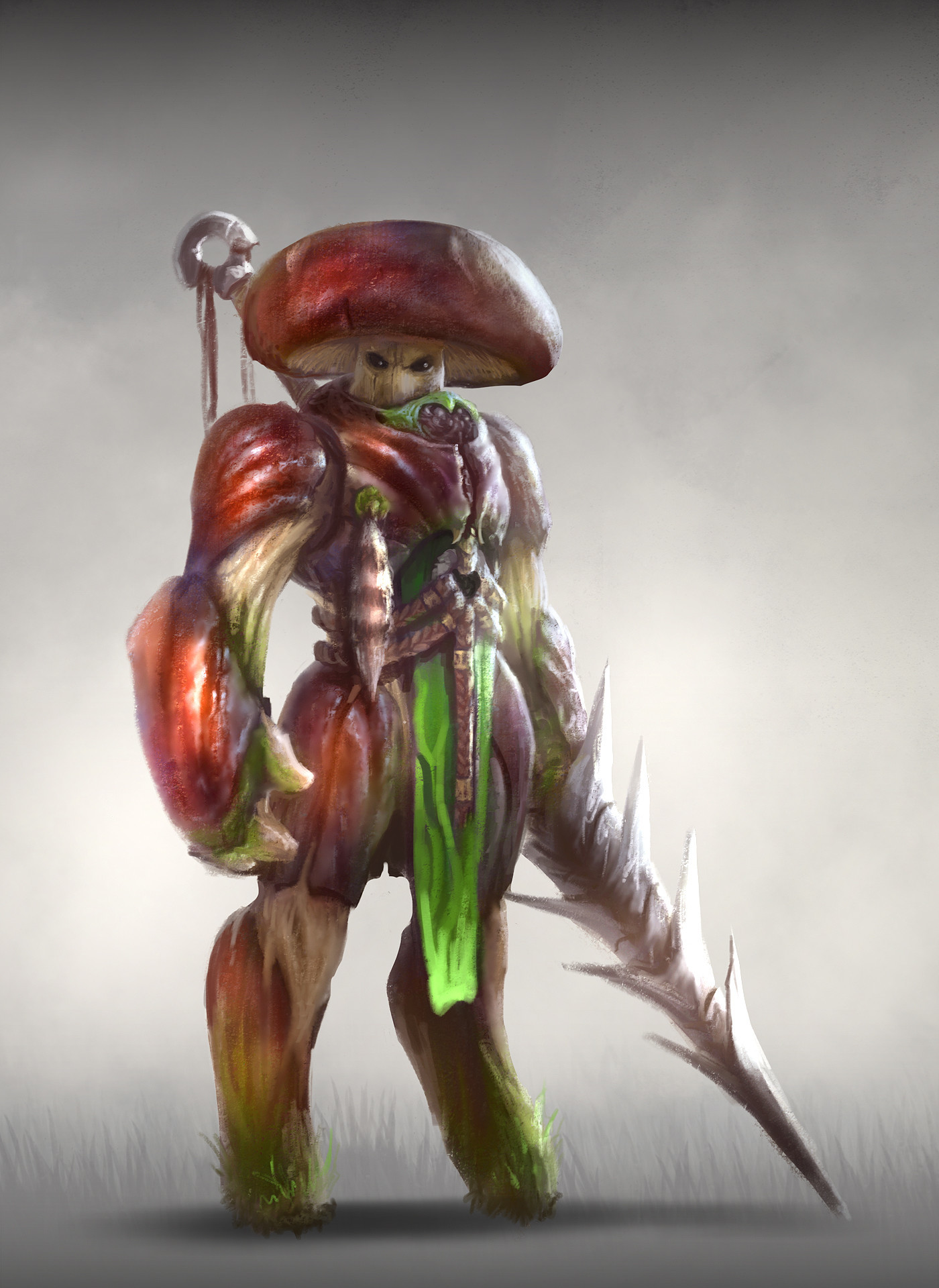 аманита мускария арт. раса ликантроп фэнтези арт. грибы арт. разумные грибы. полу человек полу гриб.