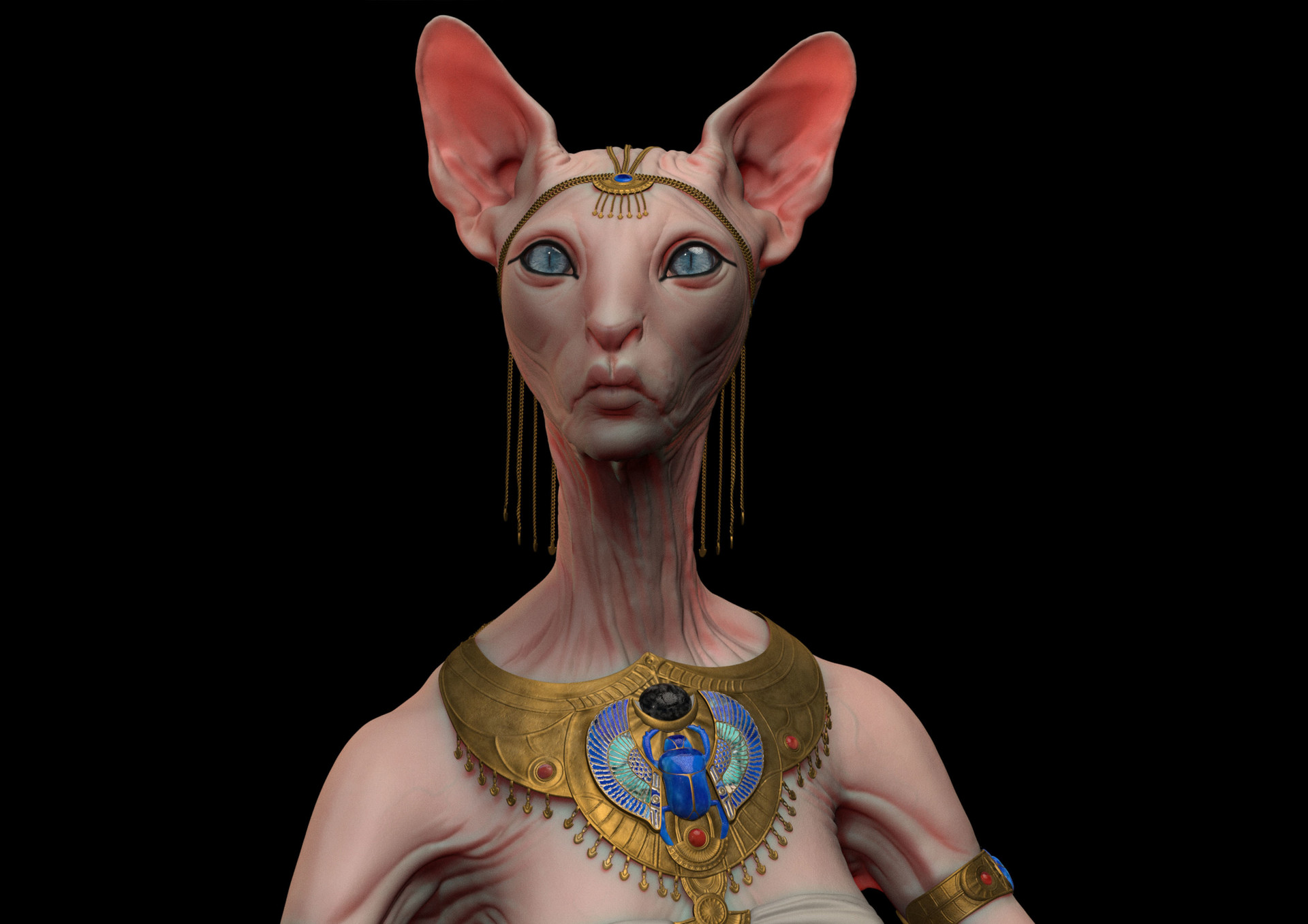 Artstation Sphynx Cat Goddess Estela Villas Plaza,Cartoon Mermaid Line Drawing