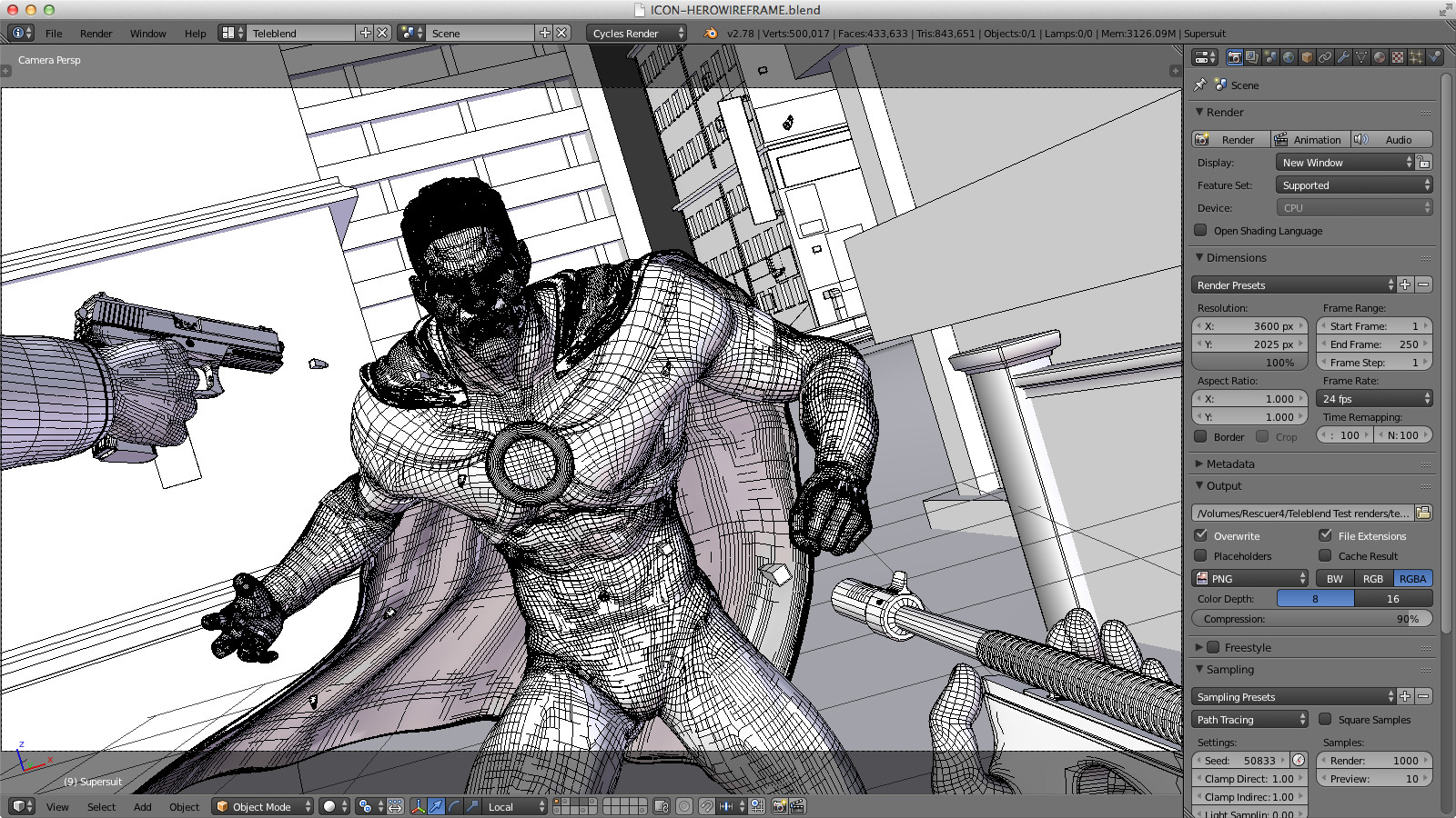 The scene set up in Blender.