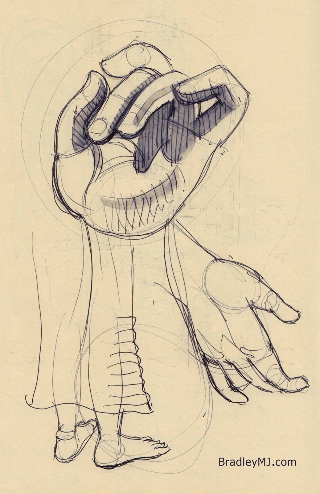 quick statue sketch notes of hands and feet 