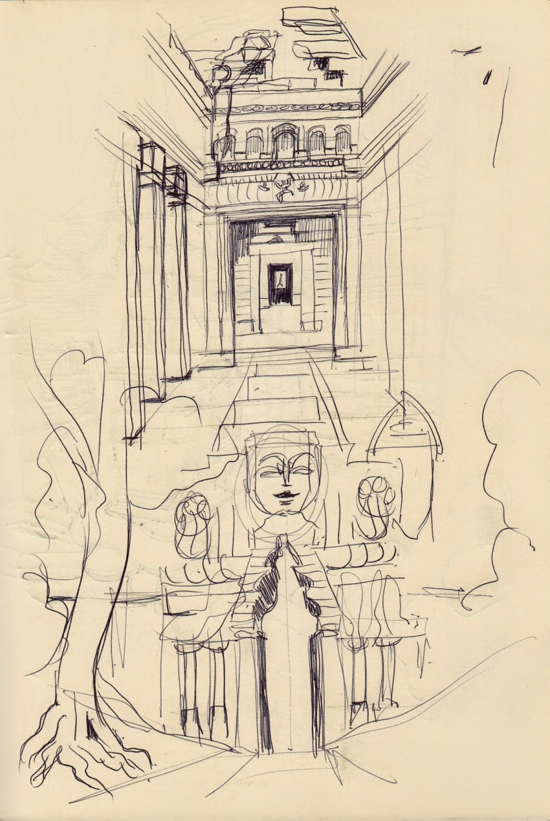 Ankor Wat temple, photo ref traditional sketch studies