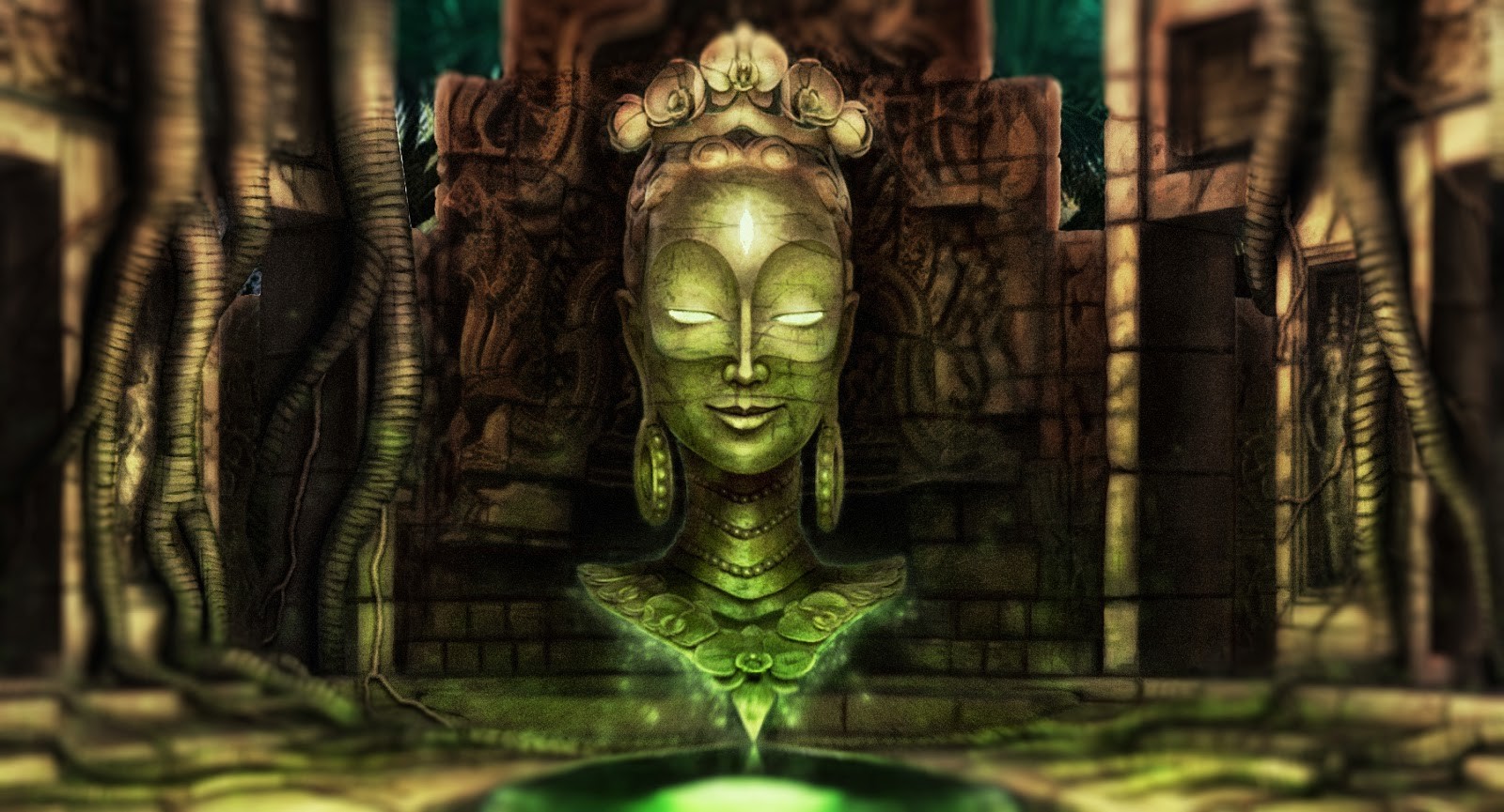 temple interior, goddess bust ecu