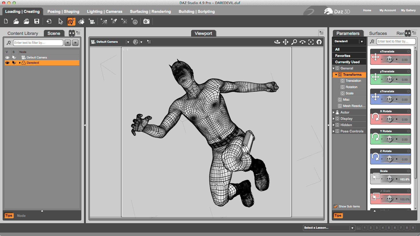 The scene as set up in Daz Studio.