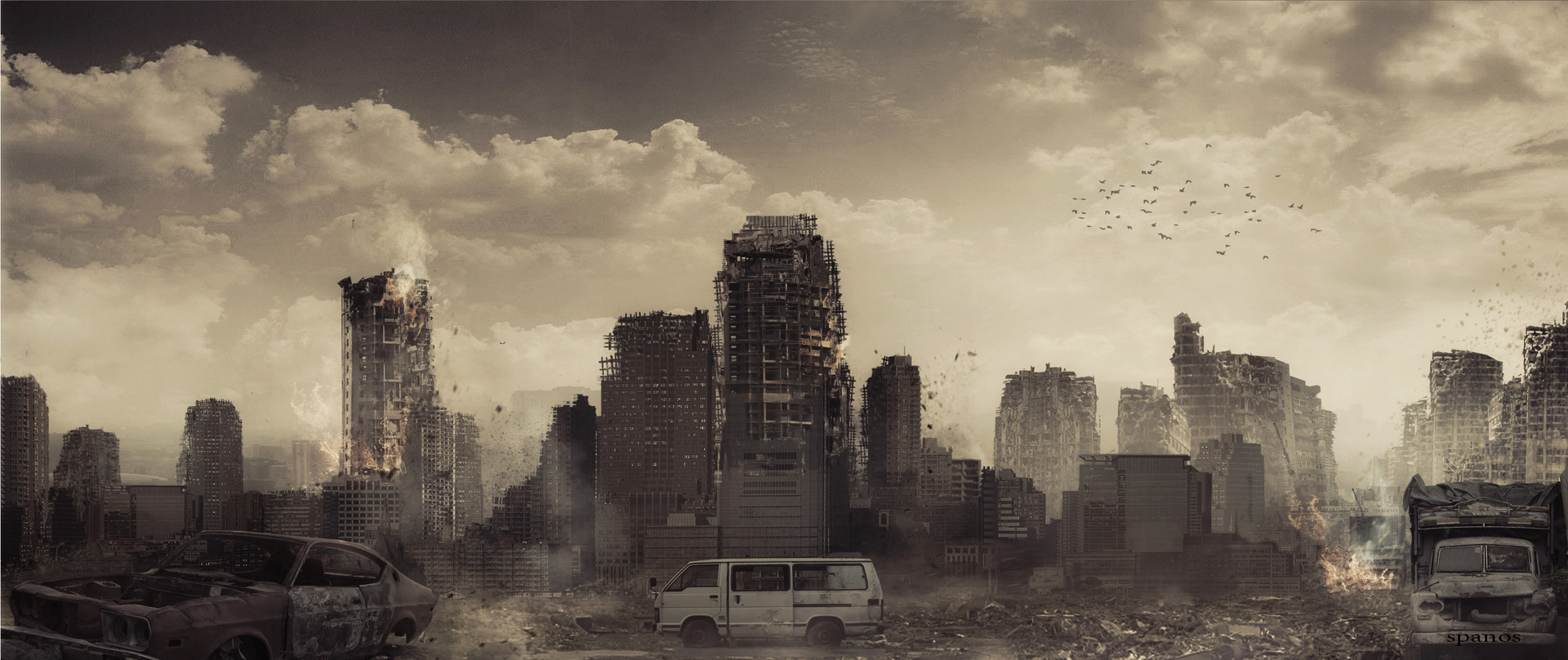 Разрушенный город панорама